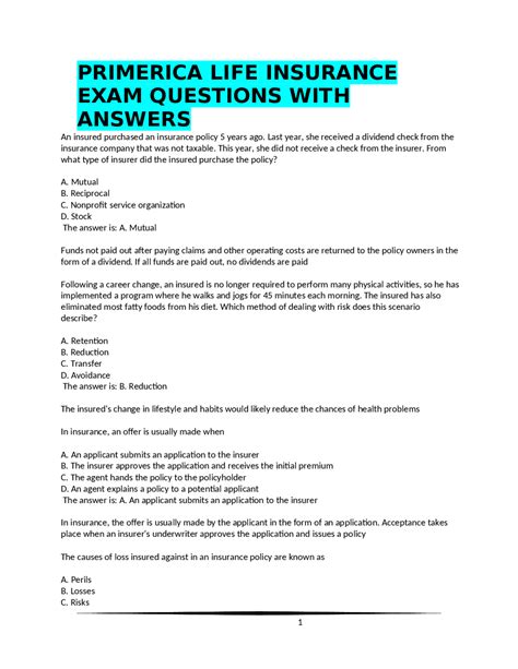 Primerica life insurance exam questions